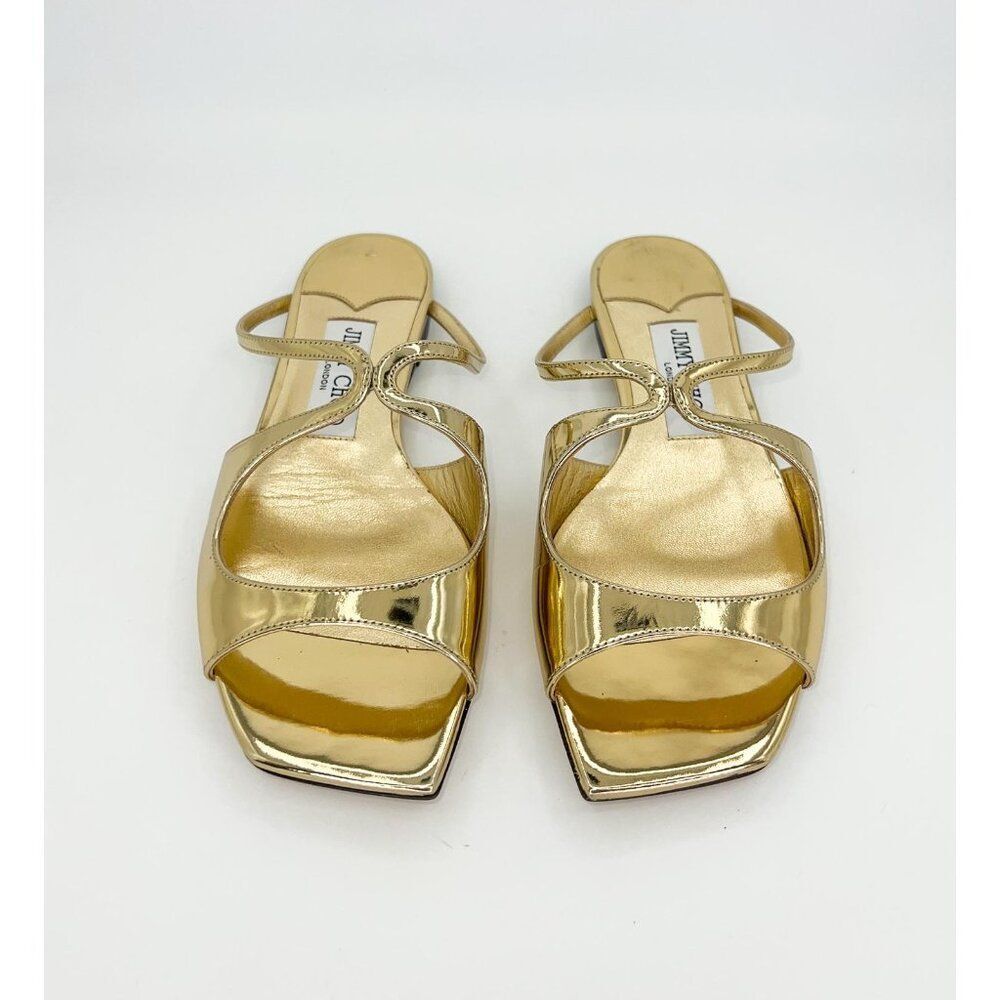 JIMMY CHOO Anise Gold Square Open Toe Flat Strappy Slip-On Sandals Size EU36 - Picture 3 of 10